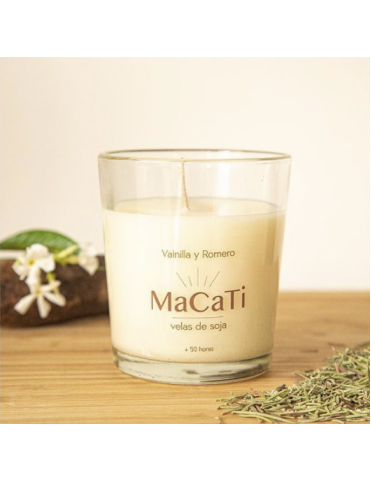 Vela Macati Vainilla y Romero Vidrio +50hs